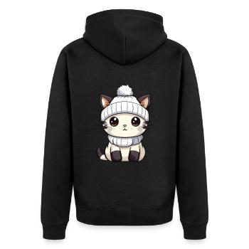 Katze Winter Comic Niedlich - Unisex Premium Bio Zip Hoodie - Schwarz - Hinten - Nico (187cm)