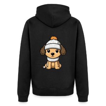 Hund Winter Comic Niedlich - Unisex Premium Bio Zip Hoodie - Schwarz - Hinten - Nico (187cm)