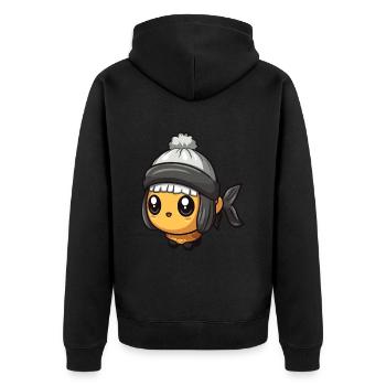 Fisch Winter Comic Niedlich - Unisex Premium Bio Zip Hoodie - Schwarz - Hinten - Nico (187cm)