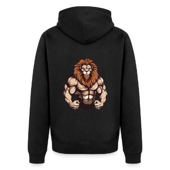 Löwe Fitness Muskeln Workout Gym - Unisex Premium Bio Zip Hoodie - Schwarz - Hinten - Nico (187cm)