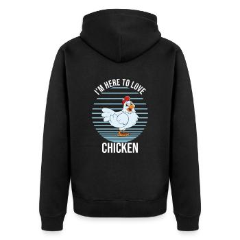 Lustiger Hühner Spruch Huhn - Unisex Premium Bio Zip Hoodie - Schwarz - Hinten - Nico (187cm)