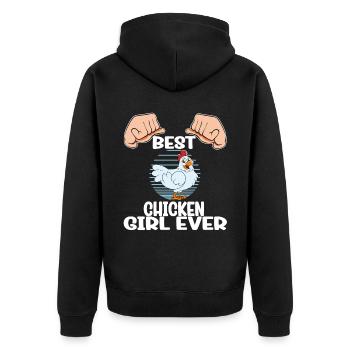 Lustiger Hühner Spruch Huhn - Unisex Premium Bio Zip Hoodie - Schwarz - Hinten - Nico (187cm)