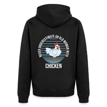 Lustiger Hühner Spruch Huhn - Unisex Premium Bio Zip Hoodie - Schwarz - Hinten - Nico (187cm)