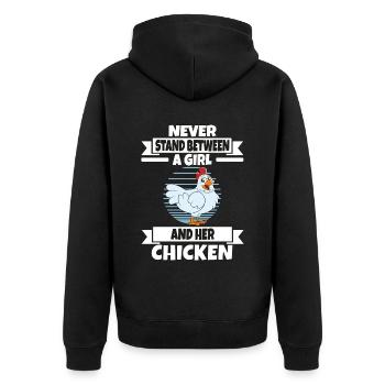 Lustiger Hühner Spruch Huhn - Unisex Premium Bio Zip Hoodie - Schwarz - Hinten - Nico (187cm)