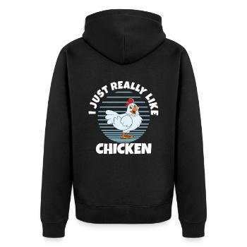 Funny Chicken Saying Chicken - Unisex Premium Organic Zip Hoodie - black - Back - Nico (187cm)