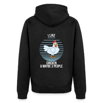 Lustiger Hühner Spruch Huhn - Unisex Premium Bio Zip Hoodie - Schwarz - Hinten - Nico (187cm)