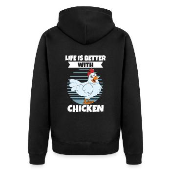 Lustiger Hühner Spruch Huhn - Unisex Premium Bio Zip Hoodie - Schwarz - Hinten - Nico (187cm)