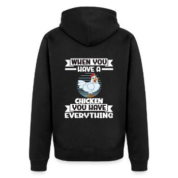 Lustiger Hühner Spruch Huhn - Unisex Premium Bio Zip Hoodie - Schwarz - Hinten - Nico (187cm)
