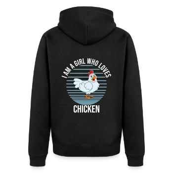 Lustiger Hühner Spruch Huhn - Unisex Premium Bio Zip Hoodie - Schwarz - Hinten - Nico (187cm)