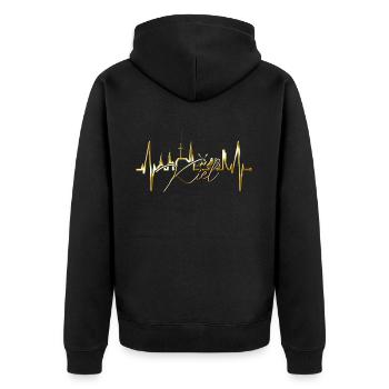 Kiel Skyline Herzschlag Fan Herz Liebe Love Kieler - Unisex Premium Bio Zip Hoodie - Schwarz - Hinten - Nico (187cm)