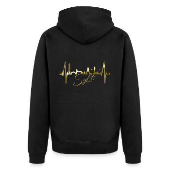 Sylt Skyline Nordsee Herzschlag Nordfriesen Sylter - Unisex Premium Bio Zip Hoodie - Schwarz - Hinten - Nico (187cm)
