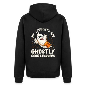 Funny Teacher Halloween Gifts - Unisex Premium Organic Zip Hoodie - black - Back - Nico (187cm)