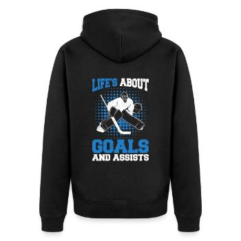 Eishockey Spruch für Eishockeyspieler - Unisex Premium Bio Zip Hoodie - Schwarz - Hinten - Nico (187cm)