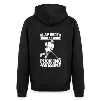 Eishockey Spruch für Eishockeyspieler - Unisex Premium Bio Zip Hoodie - Schwarz - Hinten - Nico (187cm)
