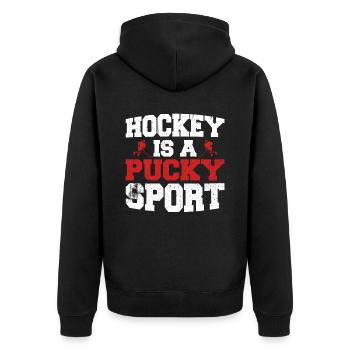 Eishockey Spruch für Eishockeyspieler - Unisex Premium Bio Zip Hoodie - Schwarz - Hinten - Nico (187cm)
