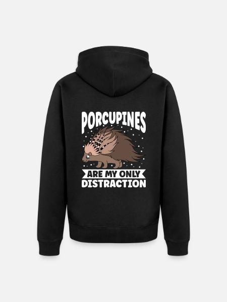 Cute Porcupine Funny - Unisex Premium Organic Zip Hoodie - black