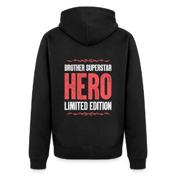 Bester Bruder Held Spruch - Unisex Premium Bio Zip Hoodie - Schwarz - Hinten - Nico (187cm)