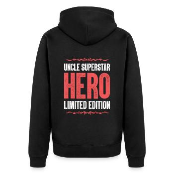 Best Uncle Hero Saying - Unisex Premium Organic Zip Hoodie - black - Back - Nico (187cm)