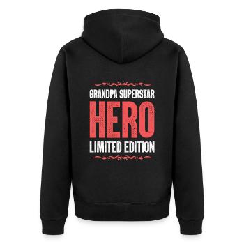 Bester Opa Held Spruch - Unisex Premium Bio Zip Hoodie - Schwarz - Hinten - Nico (187cm)