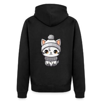 Cat Winter Animal Cute Comic - Unisex Premium Organic Zip Hoodie - black - Back - Nico (187cm)