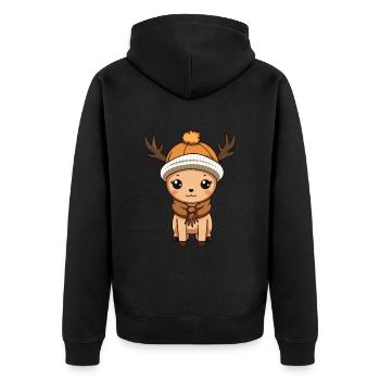 Reh Geweih Winter Tier Niedlich Comic - Unisex Premium Bio Zip Hoodie - Schwarz - Hinten - Nico (187cm)