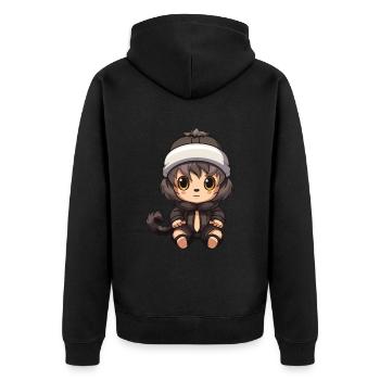 Affe Winter Tier Niedlich Comic - Unisex Premium Bio Zip Hoodie - Schwarz - Hinten - Nico (187cm)