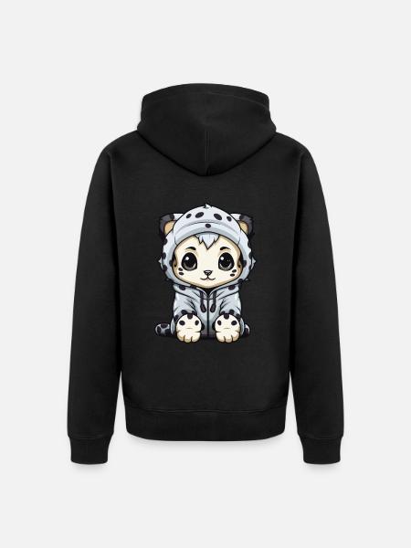 Schneeleopard Winter leopard Tier - Unisex Premium Bio Zip Hoodie - Schwarz