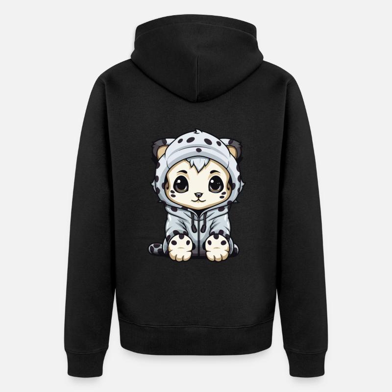 Schneeleopard Winter leopard Tier - Unisex Premium Bio Zip Hoodie - Schwarz