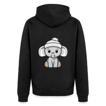 Elephant Winter Animal Cute Comic - Unisex Premium Organic Zip Hoodie - black - Back - Nico (187cm)