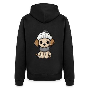 Hund Winter Tier Niedlich Comic - Unisex Premium Bio Zip Hoodie - Schwarz - Hinten - Nico (187cm)