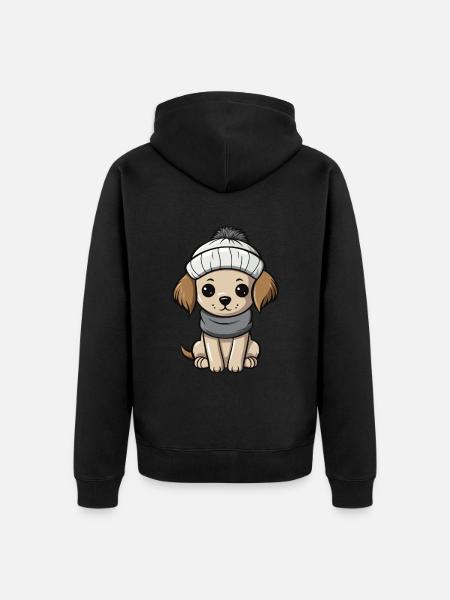 Dog Winter Animal Cute Comic - Unisex Premium Organic Zip Hoodie - black