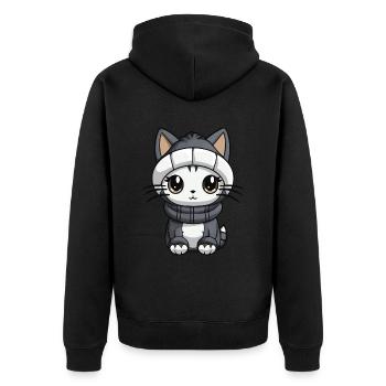 Cat Winter Animal Cute Comic - Unisex Premium Organic Zip Hoodie - black - Back - Nico (187cm)