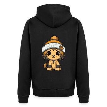 Lion Winter Animal Cute Comic - Unisex Premium Organic Zip Hoodie - black - Back - Nico (187cm)