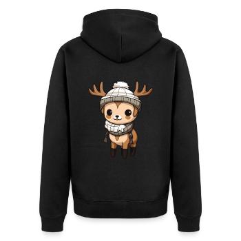 Reh Geweih Winter Tier Niedlich Comic - Unisex Premium Bio Zip Hoodie - Schwarz - Hinten - Nico (187cm)