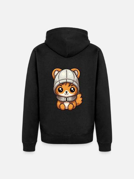 Squirrel Winter Animal Cute Comic - Unisex Premium Organic Zip Hoodie - black