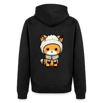 Fuchs Winter Tier Niedlich Comic - Unisex Premium Bio Zip Hoodie - Schwarz - Hinten - Nico (187cm)