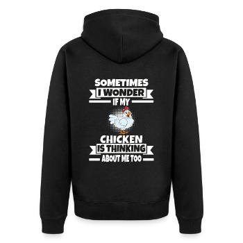 Lustiger Hühner Spruch Huhn - Unisex Premium Bio Zip Hoodie - Schwarz - Hinten - Nico (187cm)