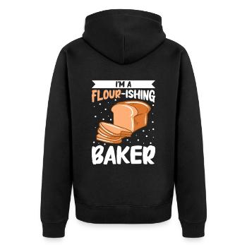 Brot backen Bäcker Bäckerei Brot machen - Unisex Premium Bio Zip Hoodie - Schwarz - Hinten - Nico (187cm)