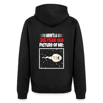 Spermie Hier Ist Ein Altes Bild Von Mir - Unisex Premium Bio Zip Hoodie - Schwarz - Hinten - Nico (187cm)
