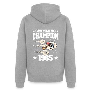 1965 Anniversaire 59 ans - Veste à capuche bio Premium Unisexe - gris chiné - Dos - Nico (187cm)