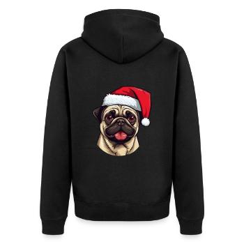 Pug Hund Mops Weihnachten Kopf - Unisex Premium Bio Zip Hoodie - Schwarz - Hinten - Nico (187cm)
