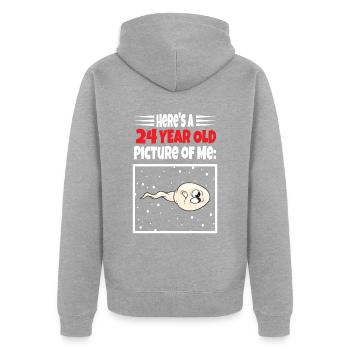 Spermie Hier Ist Ein Altes Bild Von Mir - Unisex Premium Bio Zip Hoodie - Grau meliert - Hinten - Nico (187cm)