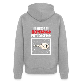 Spermie Hier Ist Ein Altes Bild Von Mir - Unisex Premium Bio Zip Hoodie - Grau meliert - Hinten - Nico (187cm)