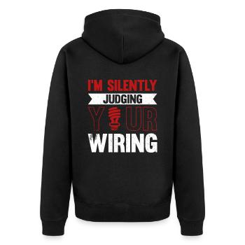Elektriker Spruch Elektrikergeselle - Unisex Premium Bio Zip Hoodie - Schwarz - Hinten - Nico (187cm)