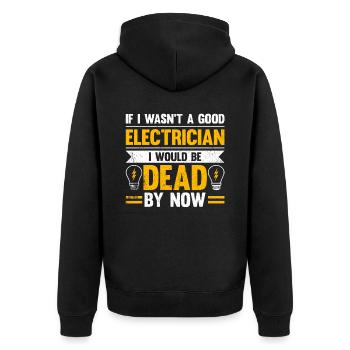 Elektriker Spruch Elektrikergeselle - Unisex Premium Bio Zip Hoodie - Schwarz - Hinten - Nico (187cm)