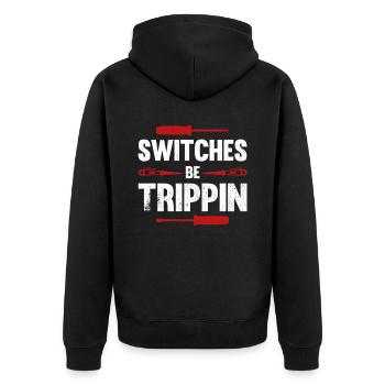 Elektriker Spruch Elektrikergeselle - Unisex Premium Bio Zip Hoodie - Schwarz - Hinten - Nico (187cm)