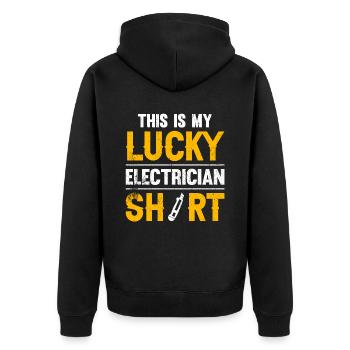 Elektriker Spruch Elektrikergeselle - Unisex Premium Bio Zip Hoodie - Schwarz - Hinten - Nico (187cm)