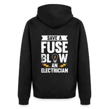 Elektriker Spruch Elektrikergeselle - Unisex Premium Bio Zip Hoodie - Schwarz - Hinten - Nico (187cm)