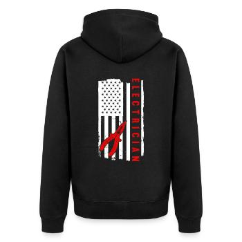 Elektriker Spruch Elektrikergeselle - Unisex Premium Bio Zip Hoodie - Schwarz - Hinten - Nico (187cm)