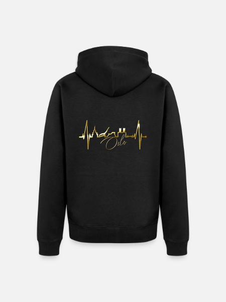 Oslo Skyline Battito cardiaco Norvegia Amore Amo Oslo - Felpa con cappuccio ecologica premium unisex - nero